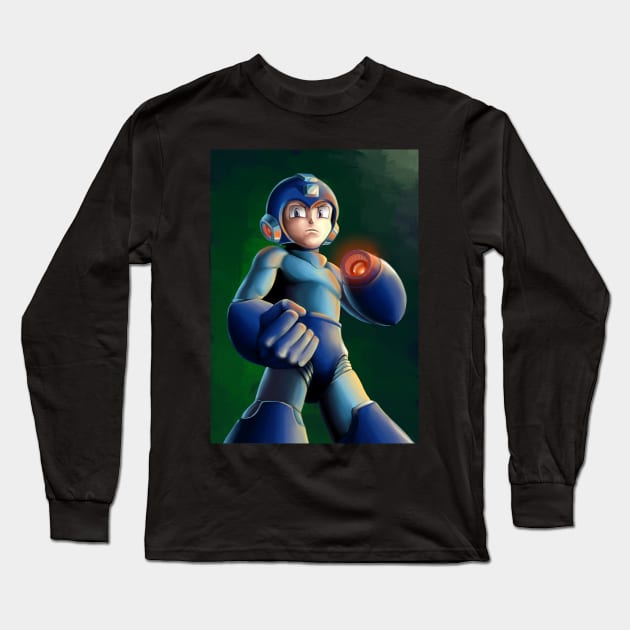 Mega Man Painted T-Shirt Long Sleeve T-Shirt by andrewvado